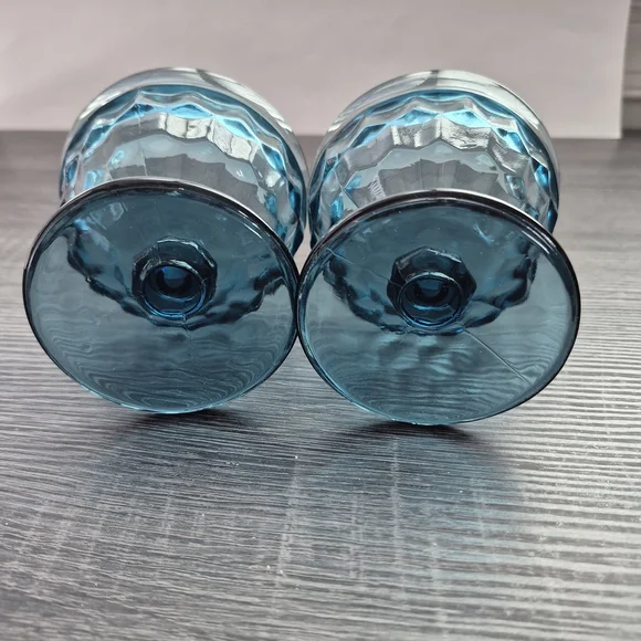 Set of 2 Blue Glass Sherbert Fruit Dishes.  Footed - Picture 2 of 6